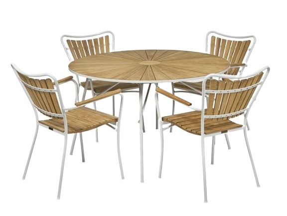 Billede af Mandalay Marguerit Havebord Ø120 cm Inkl. 4 Havestole Havemøbelsæt - Hvid/Teak 