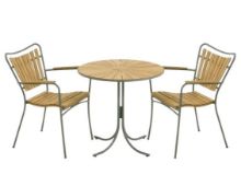 Billede af Mandalay Marguerit Cafébord Ø70 cm Inkl. 2 Havestole Havemøbelsæt - Olivengrøn/Teak 