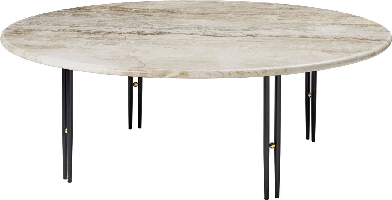 Billede af GUBI IOI Coffee Table Round Ø: 100 cm - Black Semi Matt/Brass Sphere/Rippled Beige 