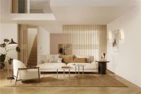 Billede af GUBI IOI Coffee Table Round Ø: 100 cm - Chrome/Brass Sphere/Rippled Beige 