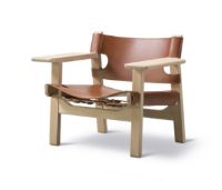 Billede af Fredericia Furniture 2226 Den Spanske Stol af Børge Mogensen SH: 33 cm - Cognac Læder/Olieret Eg