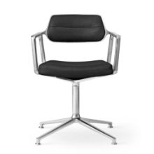 Billede af Vipp 453 Swivel Stol u. Hjul - Aluminium/Sort Læder 