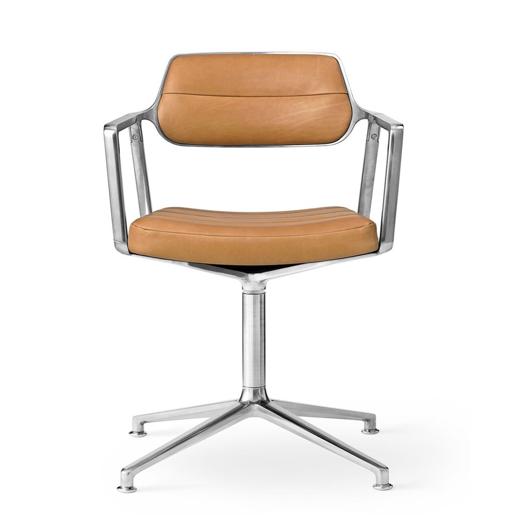 Billede af Vipp 453 Swivel Stol u. Hjul - Aluminium/Camel Leather