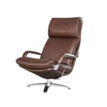 Billede af BERG Furniture Nasa Høj Åben Arm Lænestol m. Justerbar Nakkepude SH: 46 cm - Mat Aluminium/Rustical Choko Læder