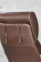 Billede af BERG Furniture Nasa Høj Åben Arm Lænestol m. Justerbar Nakkepude SH: 46 cm - Mat Aluminium/Rustical Choko Læder