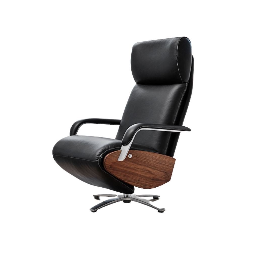 Billede af BERG Furniture Coda Lænestol m. Fjernbetjening SH: 49 cm - Rustical Sort Læder/Valnød