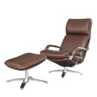 Billede af BERG Furniture Nasa Høj Åben Arm Lænestol m. Justerbar Nakkepude SH: 46 cm - Mat Aluminium/Rustical Choko Læder