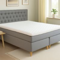 Billede af GOD NAT Odin Kontinentalseng 180x200 cm Fast Liggekomfort - Lysegrå Luksus stof