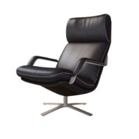 Billede af BERG Furniture Nasa Høj Åben Arm Lænestol m. Justerbar Nakkepude SH: 46 cm - Mat Aluminium/Berg Soft Sort Læder